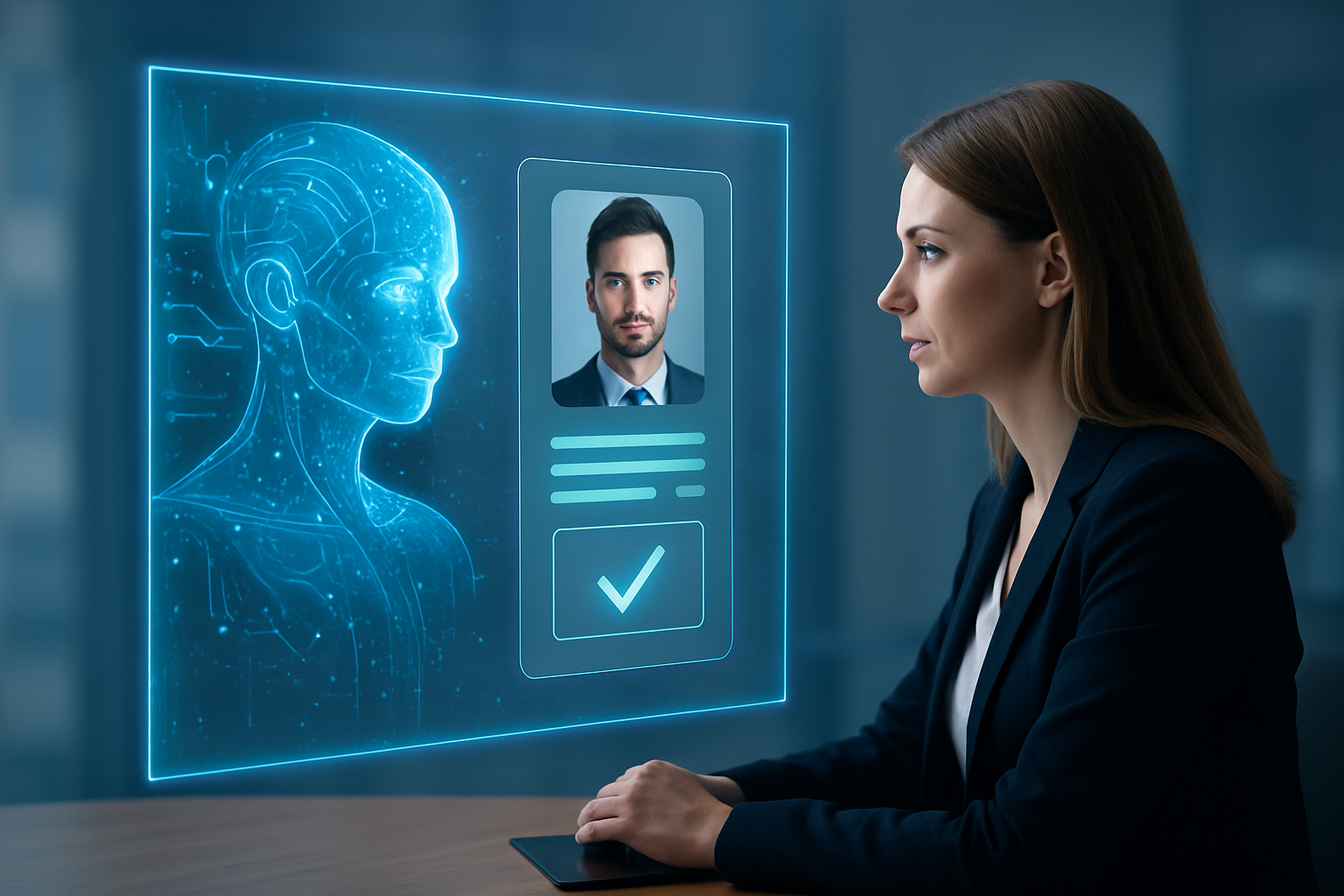 Przyszłość rekrutacji z wykorzystaniem AI w nowoczesnym biurze – ilustracja artykułu