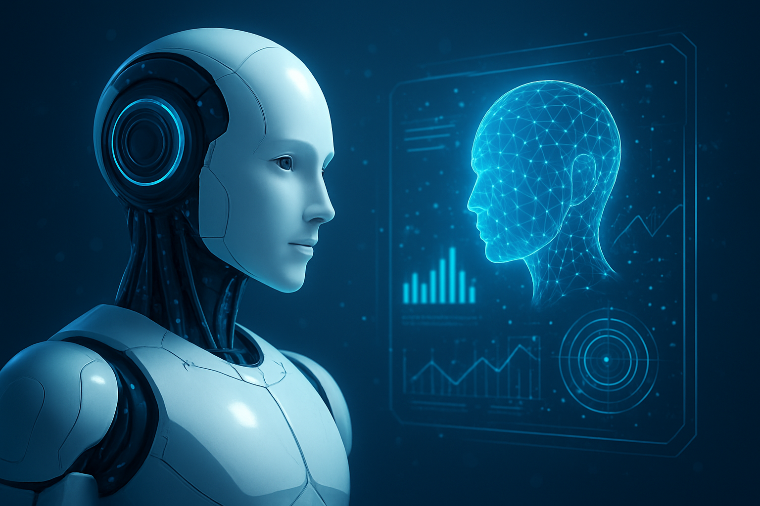 Futurystyczna wizualizacja modeli sztucznej inteligencji i cyfrowych sieci w nowoczesnym środowisku technologicznym – ilustracja artykułu