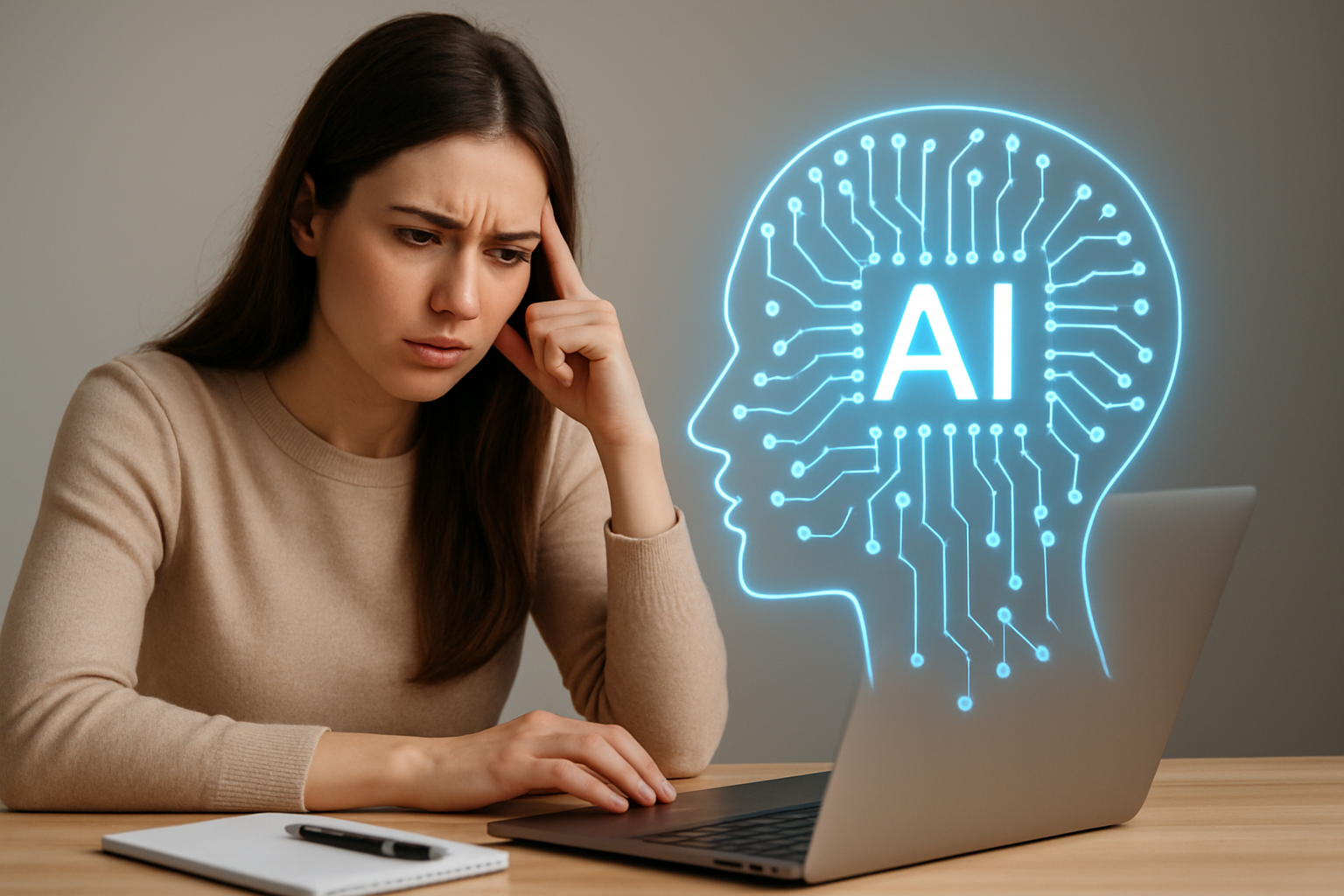 Nowoczesny komputer z generatywnymi motywami graficznymi symbolizującymi AI w designie – ilustracja artykułu