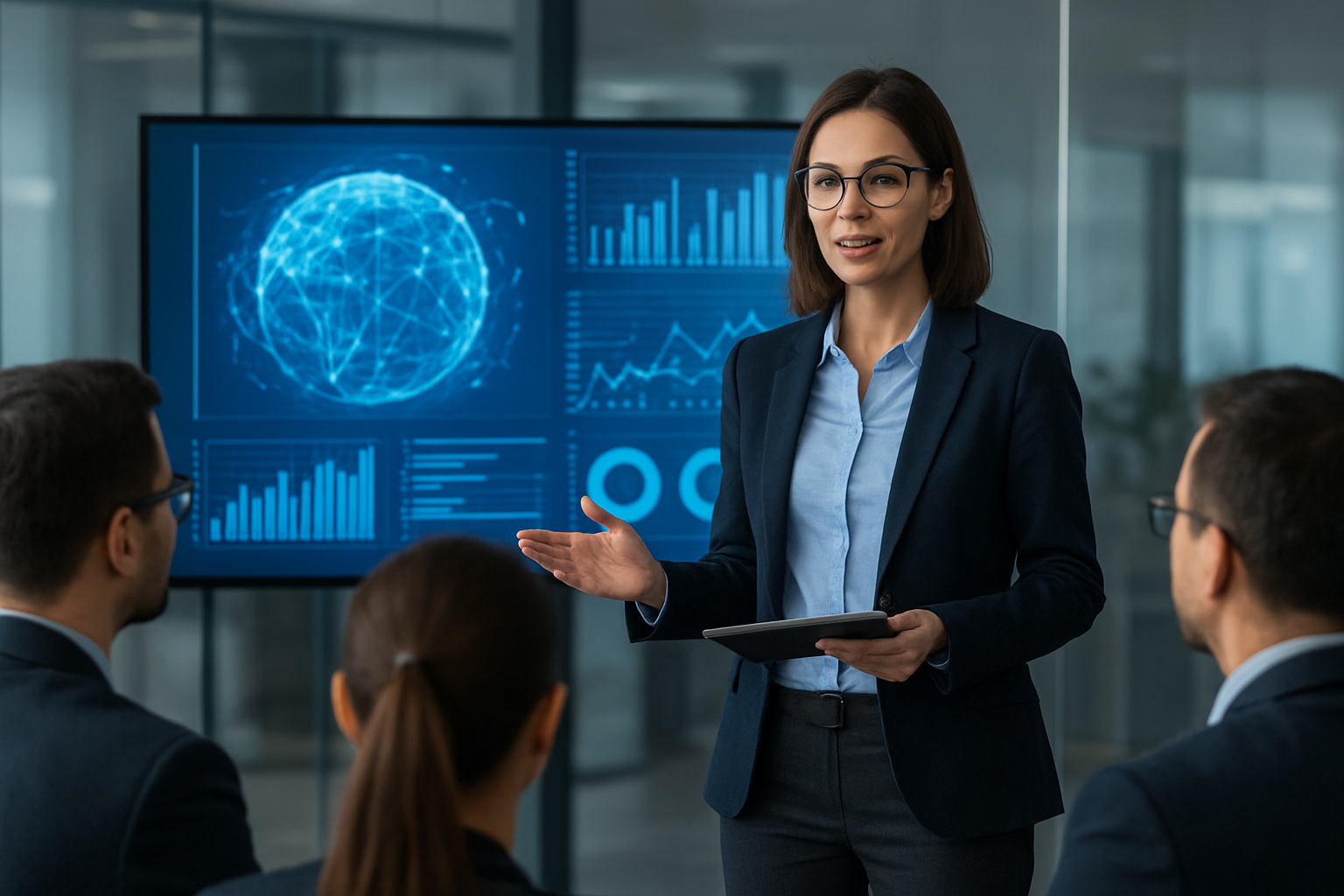 Lider przyszłości z technologicznym tłem, symbol przyszłości, innowacyjność – ilustracja artykułu