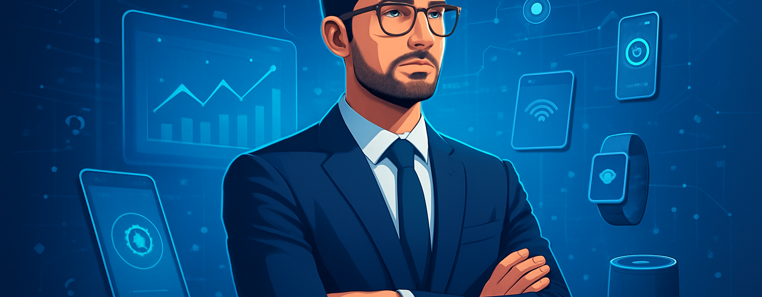 Lider przyszłości z technologicznym tłem, symbol przyszłości, innowacyjność