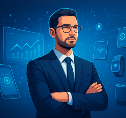 Lider przyszłości z technologicznym tłem, symbol przyszłości, innowacyjność