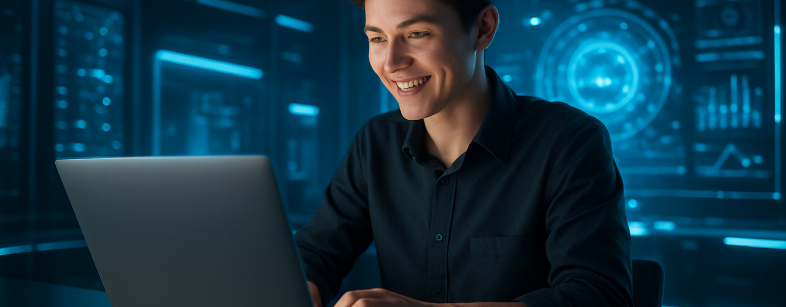 Młoda osoba korzystająca z najnowszych technologii w pracy