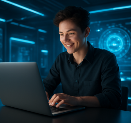 Młoda osoba korzystająca z najnowszych technologii w pracy