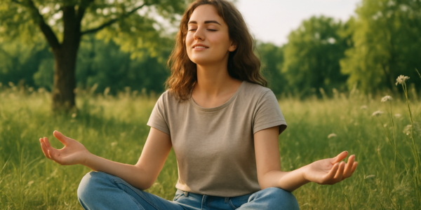 osoba odpoczywająca od technologii na łonie natury