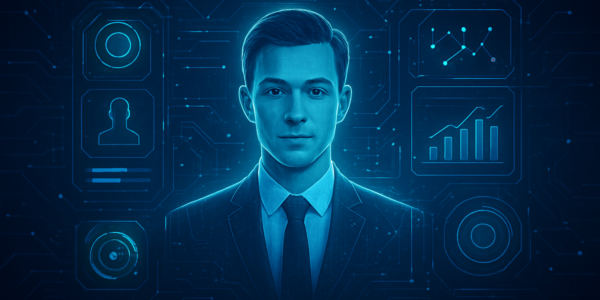 Cyfrowe portfolio pracownika w stylu futurystycznym z elementami interaktywnymi i hologramami