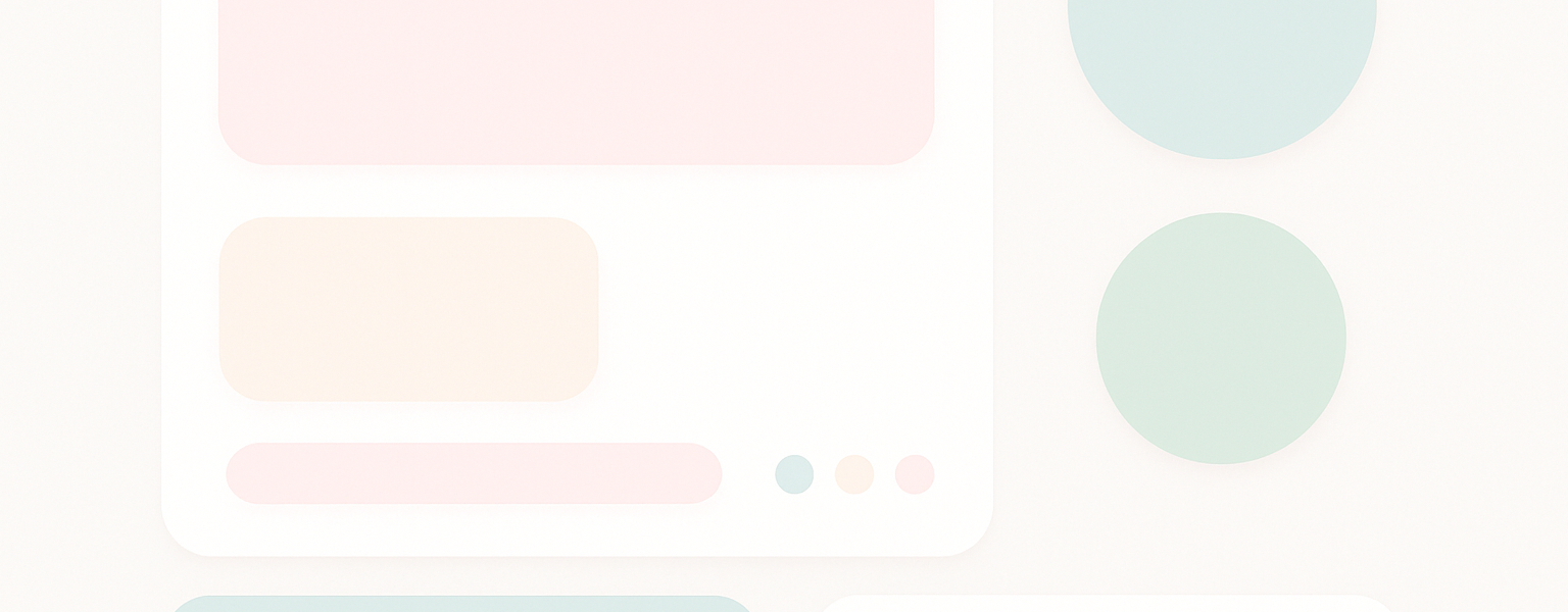 Minimalistyczny interfejs UI skupiający się na emocjonalnym spokoju i harmonii, pastelowe kolory, dużo przestrzeni