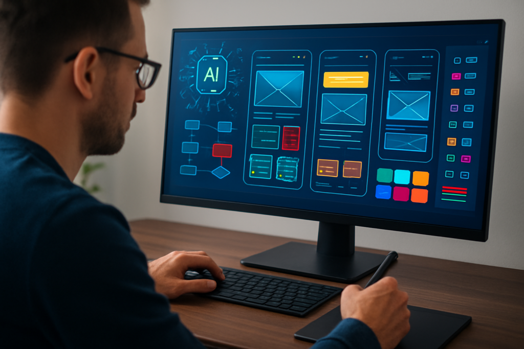 Projektant korzystający z narzędzi AI do szybkiego szkicowania koncepcji UX