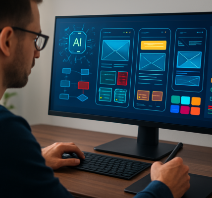 Projektant korzystający z narzędzi AI do szybkiego szkicowania koncepcji UX