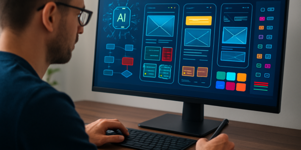 Projektant korzystający z narzędzi AI do szybkiego szkicowania koncepcji UX