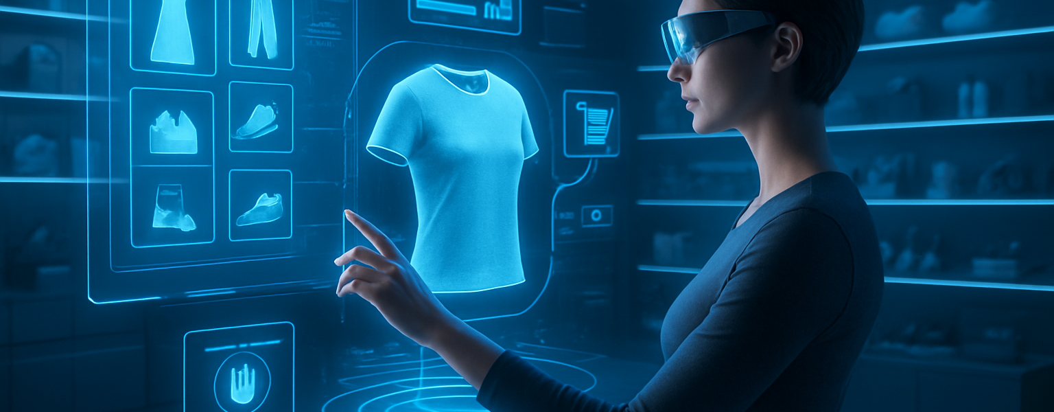 Przyszłość zakupów online, futurystyczny sklep internetowy z technologiami AR i AI