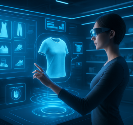 Przyszłość zakupów online, futurystyczny sklep internetowy z technologiami AR i AI
