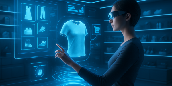 Przyszłość zakupów online, futurystyczny sklep internetowy z technologiami AR i AI