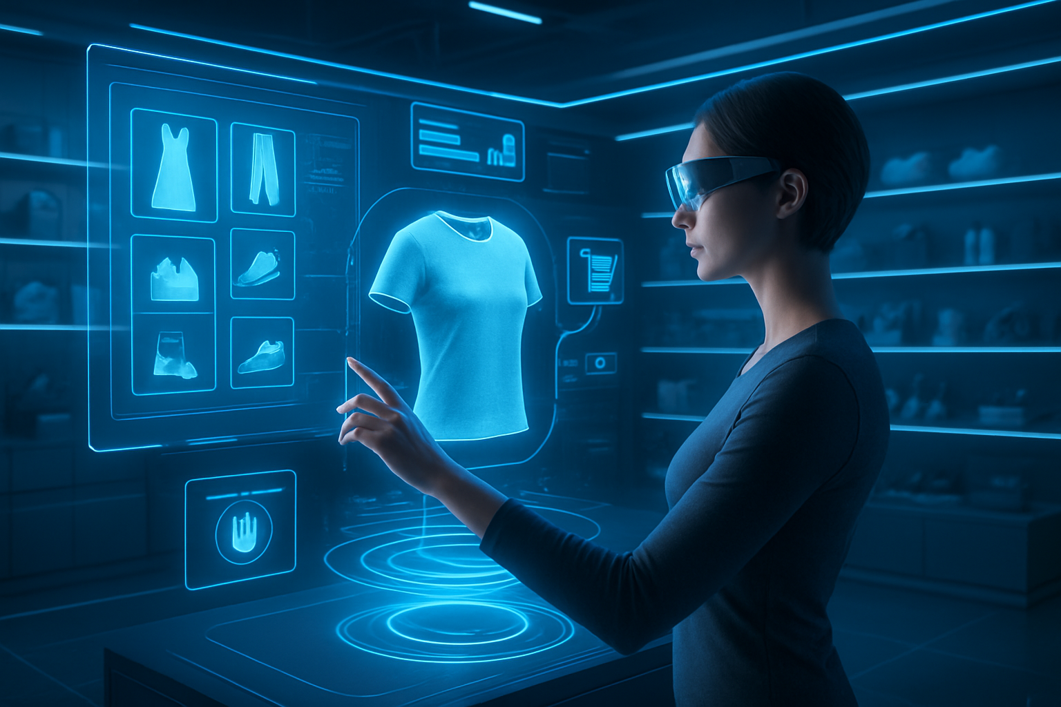 Przyszłość zakupów online, futurystyczny sklep internetowy z technologiami AR i AI