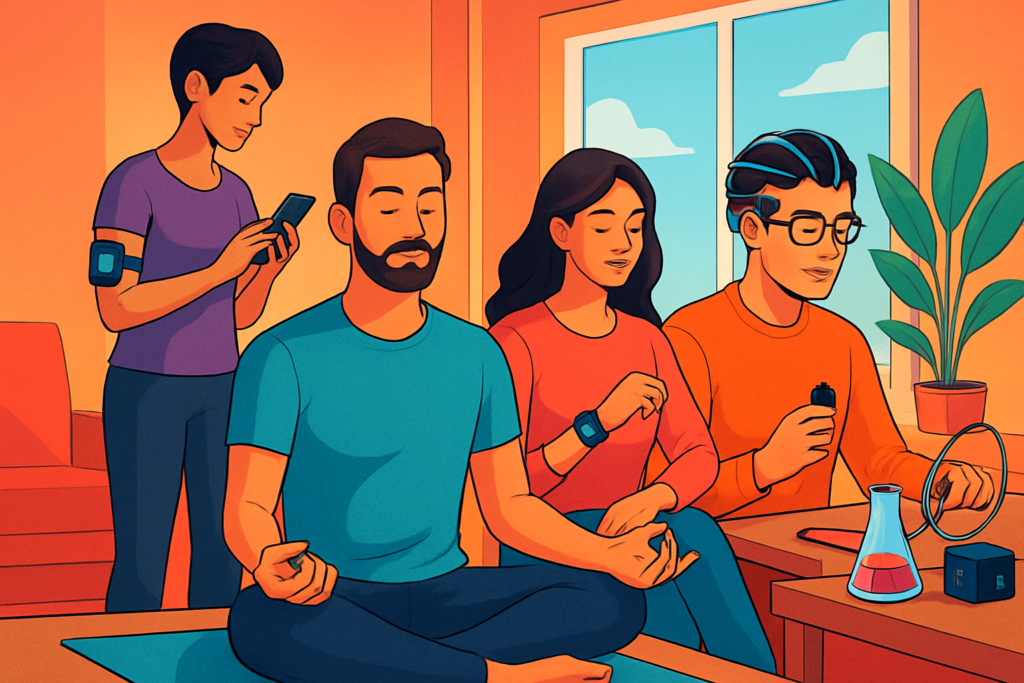 Nowoczesny lifestyle inspirowany nauką, z osobami korzystającymi z technologii zdrowotnych