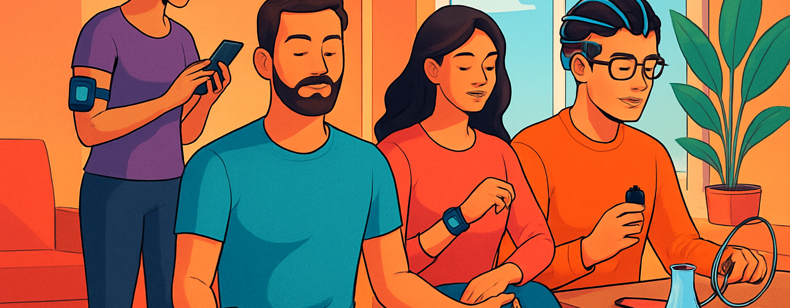 Nowoczesny lifestyle inspirowany nauką, z osobami korzystającymi z technologii zdrowotnych