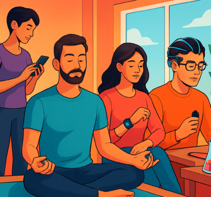 Nowoczesny lifestyle inspirowany nauką, z osobami korzystającymi z technologii zdrowotnych