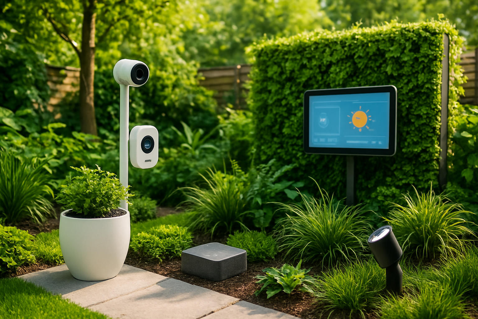 Nowoczesny ogród łączący technologię i naturę