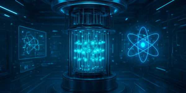 Komputer kwantowy w futurystycznym laboratorium, symbol technologii przyszłości
