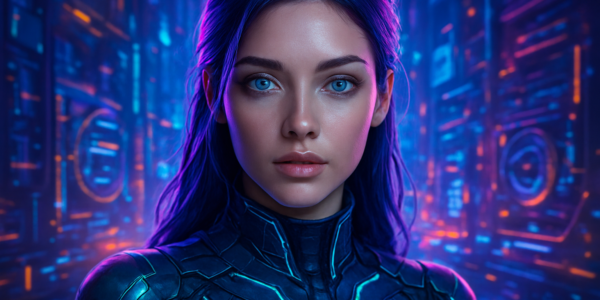 Realistyczny cyfrowy influencer w nowoczesnym, technologicznie zaawansowanym otoczeniu