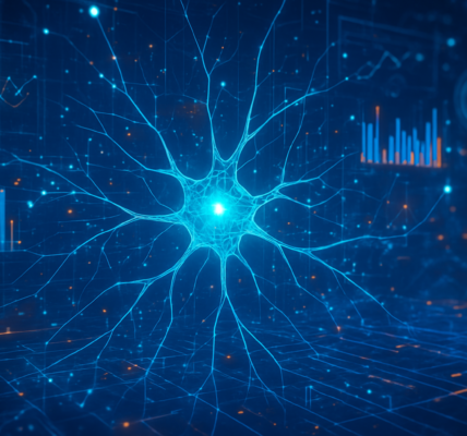 Nowoczesna grafika przedstawiająca sztuczną inteligencję i algorytmy wpływające na trendy technologiczne