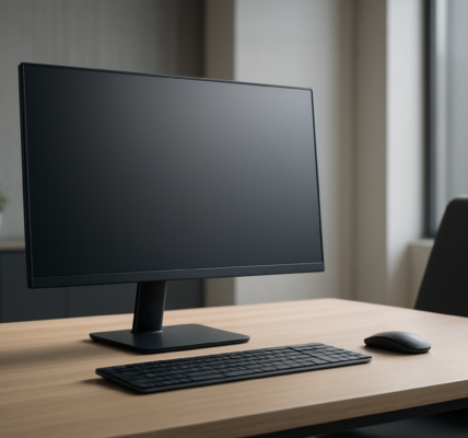 Monitor biurowy w nowoczesnym miejscu pracy, ergonomiczny design i wysokiej jakości obraz